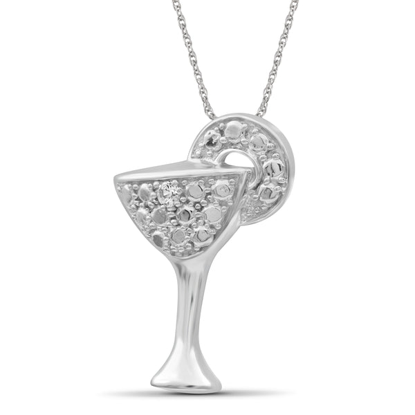 JewelonFire 1/20 Carat T.W. White Diamond Sterling Silver Martini Glass Pendant - Assorted Colors