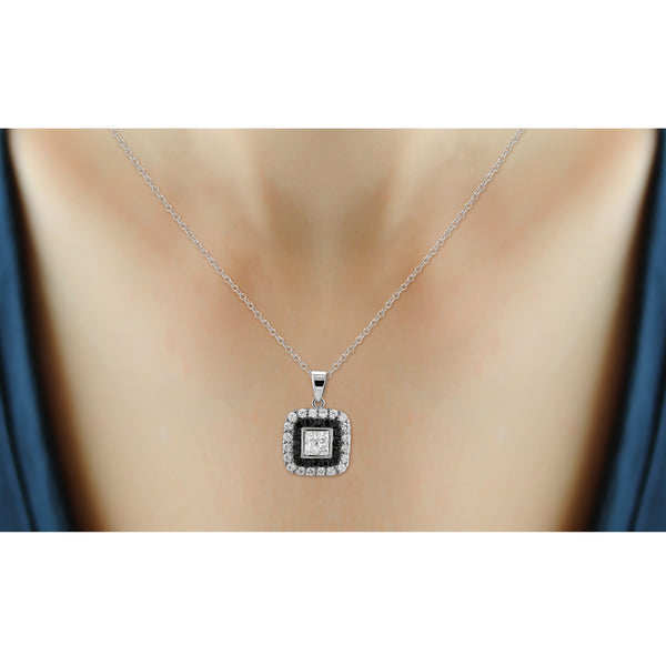 Black And White Cubic Zirconia Hip to Be Square Necklace in Sterling Silver
