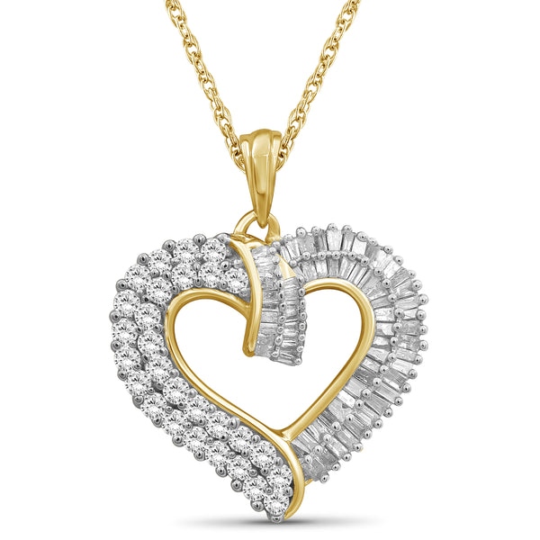 JewelonFire 1 Carat T.W. White Diamond Sterling Silver Spilt Heart Pendant - Assorted Colors
