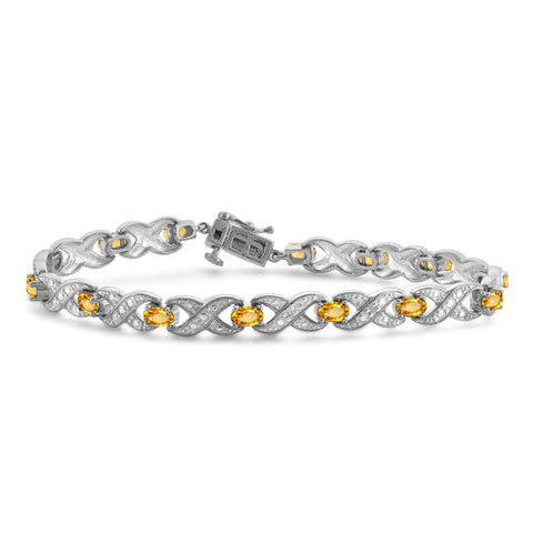 JewelonFire 3.00 Carat T.G.W. Citrine And White Diamond Accent Sterling Silver Bracelet - Assorted Colors