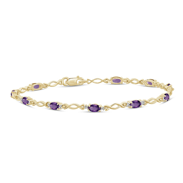 JewelonFire 2 1/3 Carat T.G.W. Amethyst And White Diamond Accent Sterling Silver Bracelet - Assorted Colors
