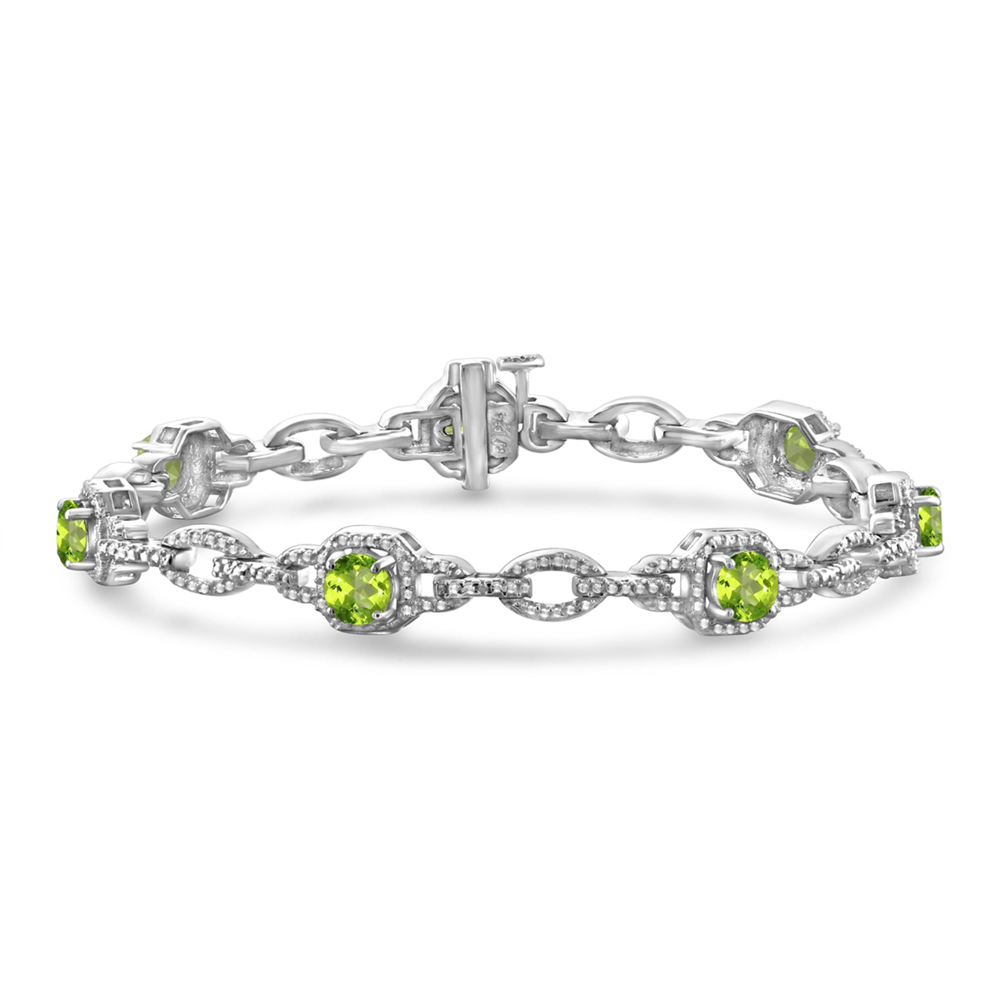JewelonFire 3.00 Carat T.G.W. Peridot And White Diamond Accent Sterling Silver Bracelet - Assorted Colors