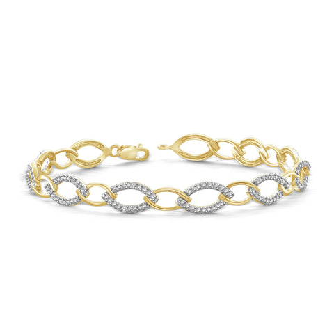 JewelonFire White Diamond Accent 14kt Gold Plated Brass Round Bracelet, 7.25"