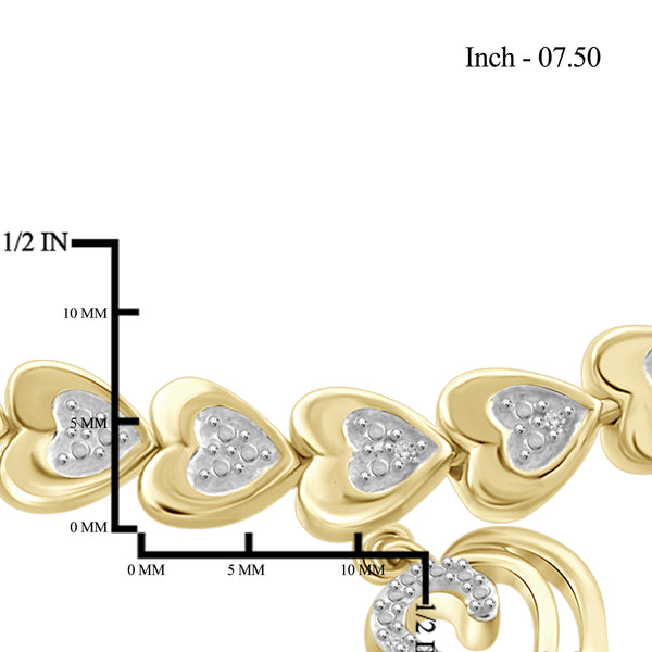 JewelonFire White Diamond Accent 14kt Gold Plated Brass Heart Bracelet, 7.50"