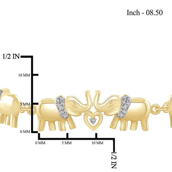 JewelonFire White Diamond Accent 14kt Gold Plated Brass Elephant Bracelet, 8.50"