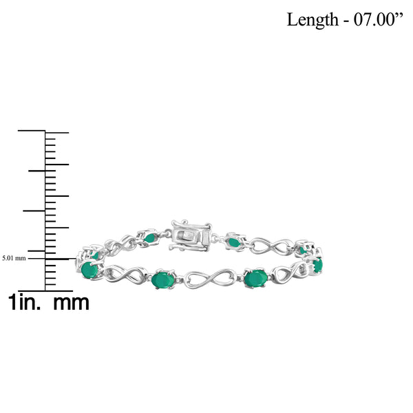 JewelonFire 3.00 Carat T.G.W. Genuine Emerald & White Diamond Accent Sterling Silver Bracelet - Assorted Colors