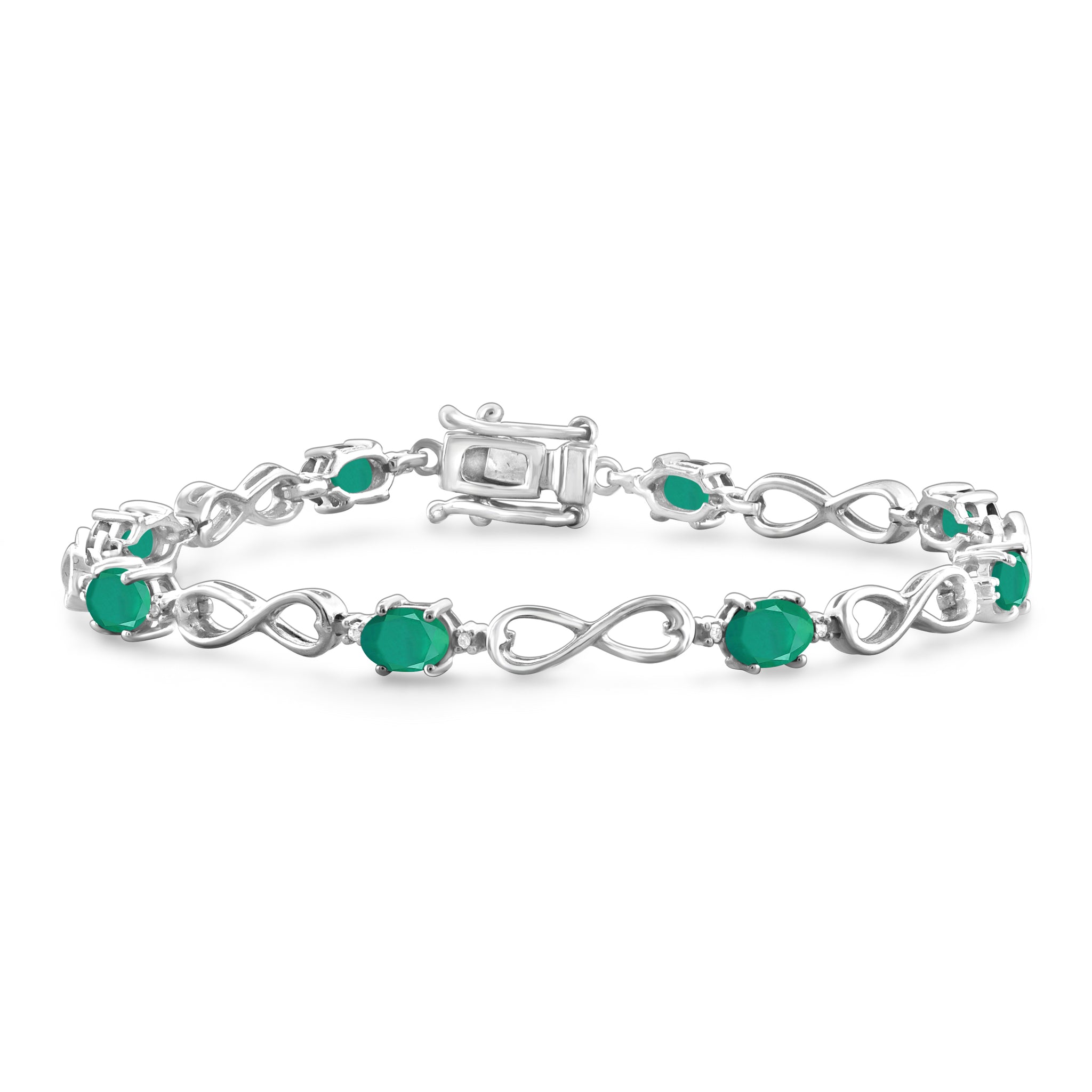 JewelonFire 3.00 Carat T.G.W. Genuine Emerald & White Diamond Accent Sterling Silver Bracelet - Assorted Colors