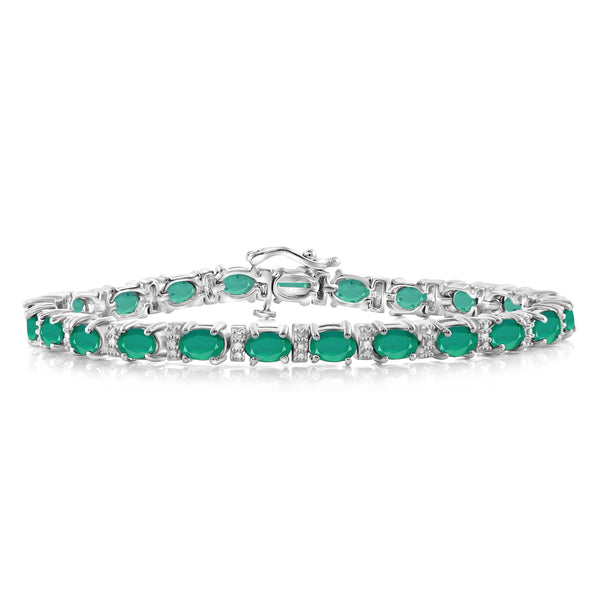 JewelonFire 8.74 Carat T.G.W. Genuine Emerald & White Diamond Accent Sterling Silver Bracelet - Assorted Colors