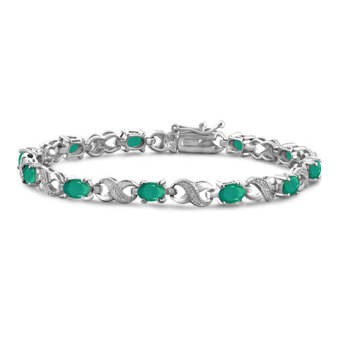 JewelonFire 4.15 Carat T.G.W. Genuine Emerald & White Diamond Accent Sterling Silver Bracelet - Assorted Colors