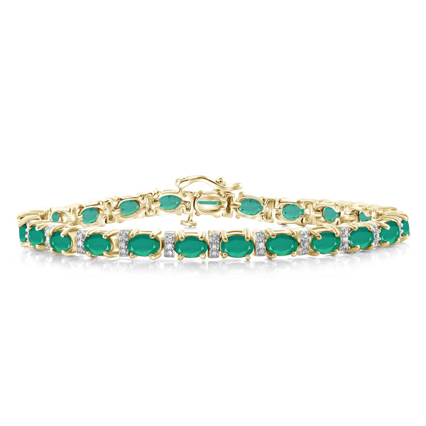 JewelonFire 8.74 Carat T.G.W. Genuine Emerald & White Diamond Accent Sterling Silver Bracelet - Assorted Colors