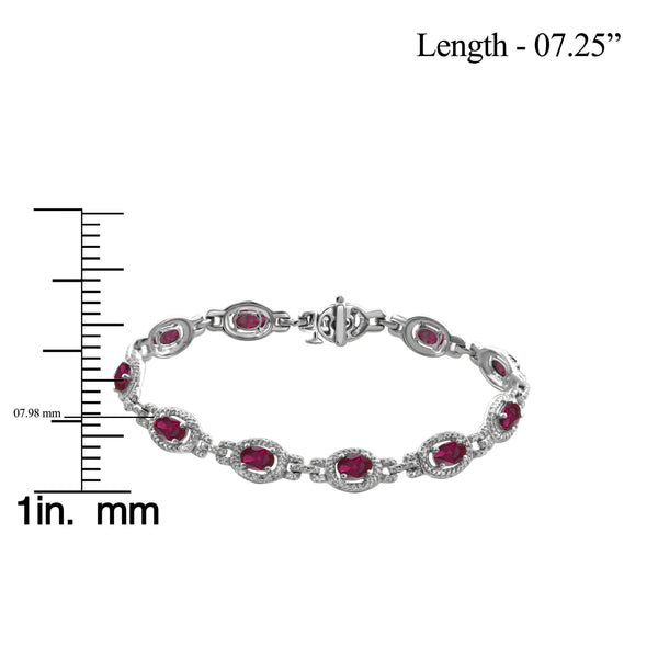 JewelonFire 5.30 Carat T.G.W. Ruby And 1/20 Carat T.W. White Diamond Sterling Silver Bracelet - Assorted Colors