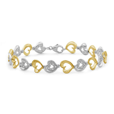 JewelonFire 1/10 Carat T.W. White Diamond Two Tone Silver Heart Bracelet