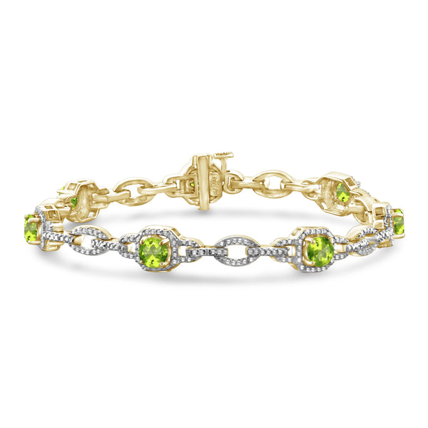 JewelonFire 3.00 Carat T.G.W. Peridot And White Diamond Accent Sterling Silver Bracelet - Assorted Colors