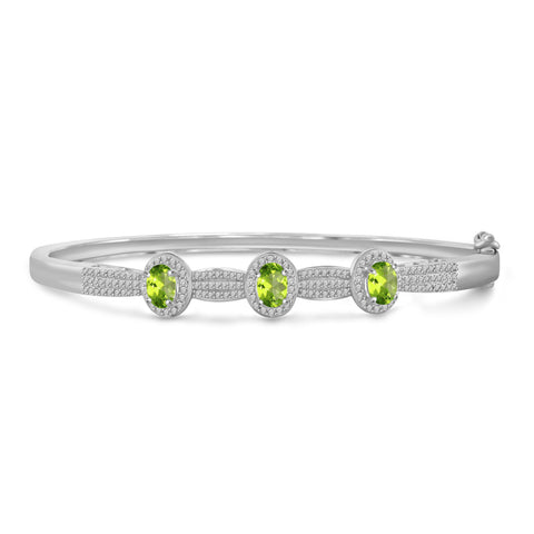 JewelonFire 1 1/2 Carat T.G.W. Peridot And White Diamond Accent Sterling Silver Bangle - Assorted Colors