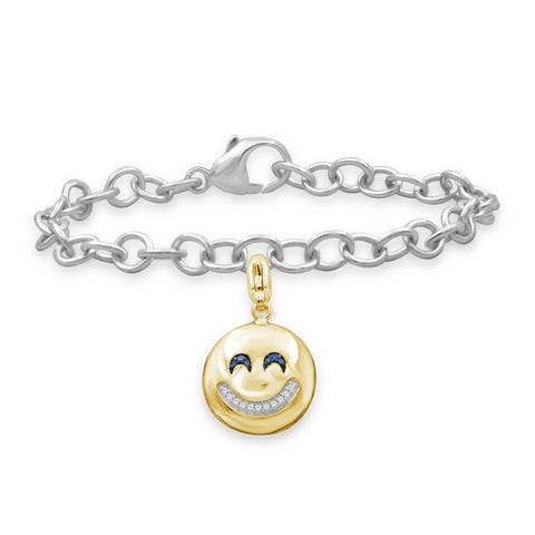 JewelonFire 1/20 Ctw Blue And White Diamond 14k Gold Over Silver Emoji Bracelet