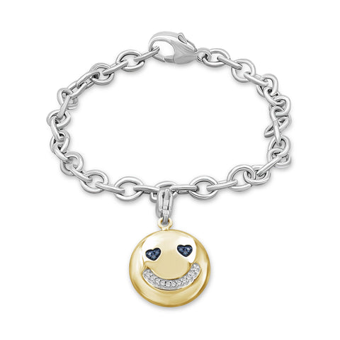 JewelonFire 1/20 Ctw Blue And White Diamond 14k Gold Over Silver Emoji Bracelet