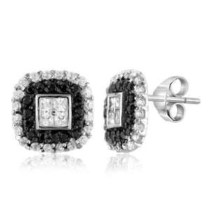 Black And White Cubic Zirconia Hip to Be Square Sterling Silver Earrings