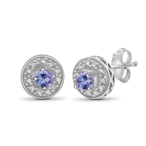 JewelonFire 1/5 Carat T.G.W. Tanzanite and White Diamond Accent Sterling Silver Stud Earrings - Assorted Colors