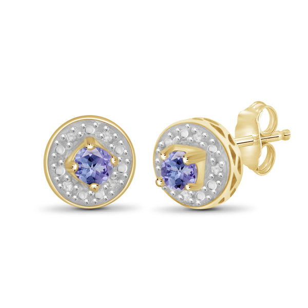 JewelonFire 1/5 Carat T.G.W. Tanzanite and White Diamond Accent Sterling Silver Stud Earrings - Assorted Colors