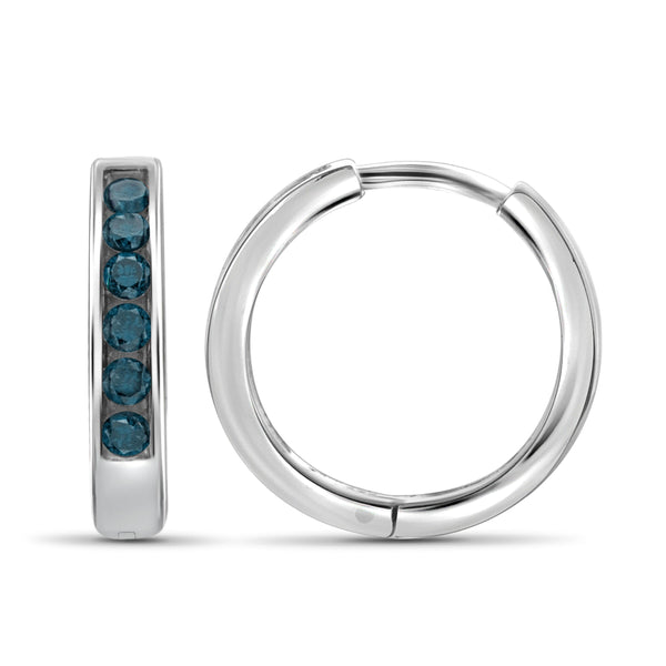 JewelonFire 1/4 Carat T.W. Blue Diamond Sterling Silver Hoop Earrings