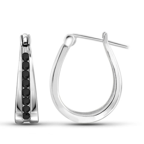 JewelonFire 1/4 Carat T.W. Black Diamond Sterling Silver Hoop Earrings