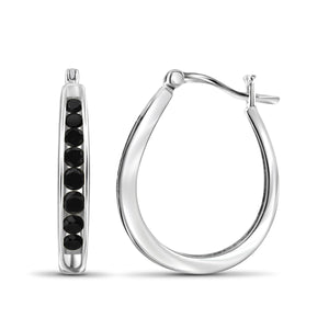 JewelonFire 1.00 Carat T.W. Black Diamond Sterling Silver Hoop Earrings