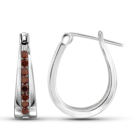 JewelonFire 1/4 Carat T.W. Red Diamond Sterling Silver Hoop Earrings