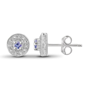 JewelonFire 1/7 Carat T.G.W. Tanzanite and White Diamond Accent Sterling Silver Halo Earrings - Assorted Colors