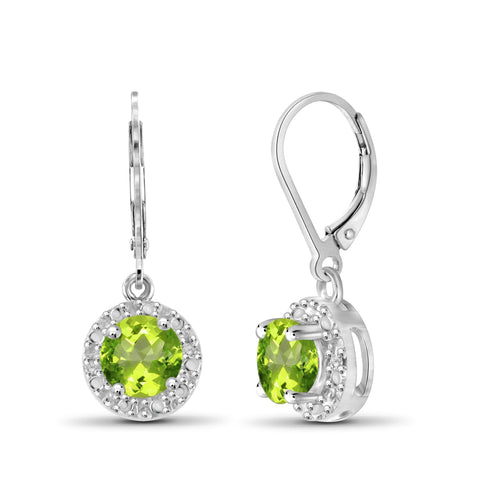 JewelonFire 1.00 Carat T.G.W. Peridot and White Diamond Accent Sterling Silver Dangle Earrings - Assorted Colors