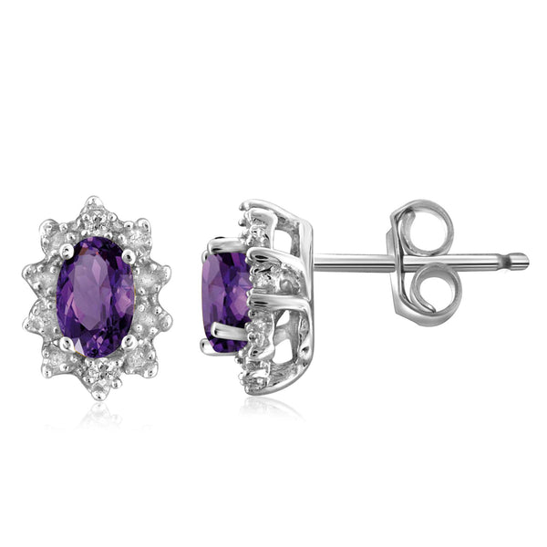 JewelonFire 1/2 Carat T.G.W. Amethyst and White Diamond Accent Sterling Silver Earrings - Assorted Colors