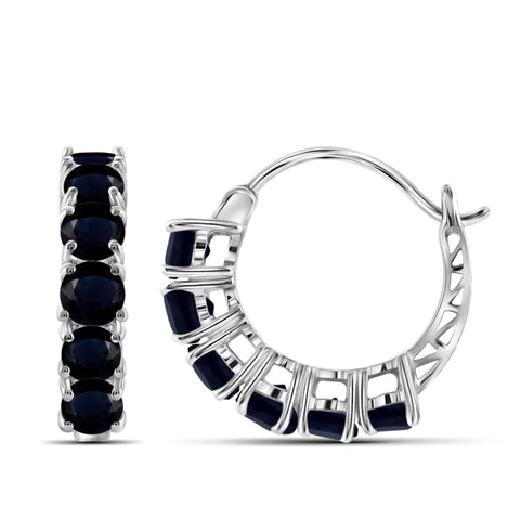 JewelonFire 4 1/2 Carat T.G.W. Sapphire Sterling Silver Hoop Earrings - Assorted Colors