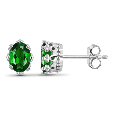 JewelonFire 1.60 Carat T.G.W. Chrome Diopside Sterling Silver Crown Earrings - Assorted Colors