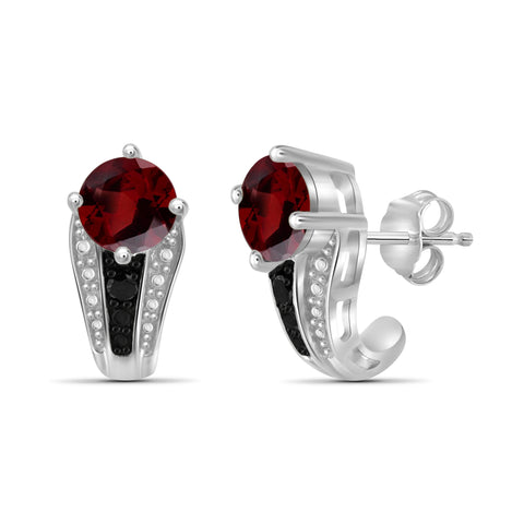 JewelonFire 2.00 Carat T.G.W. Garnet And Black Diamond Accent Sterling Silver J Hoop Earrings - Assorted Colors