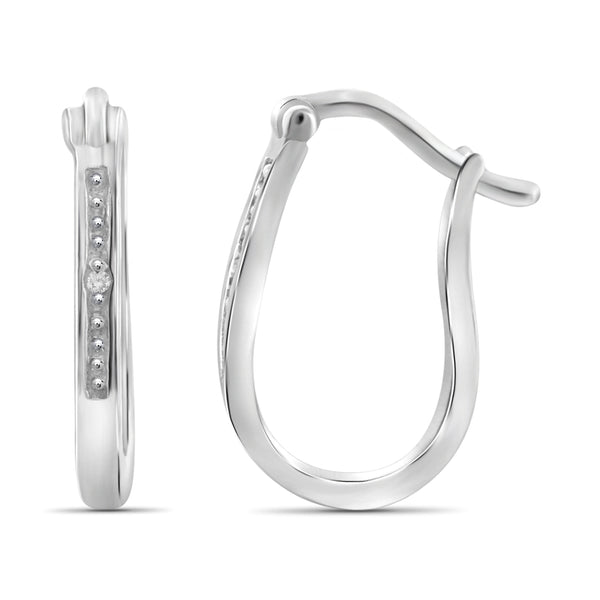 JewelonFire Accent White Diamond Sterling Silver Hoops