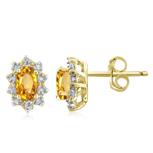 JewelonFire 1/2 Carat T.G.W. Citrine and White Diamond Accent Sterling Silver Earrings - Assorted Colors