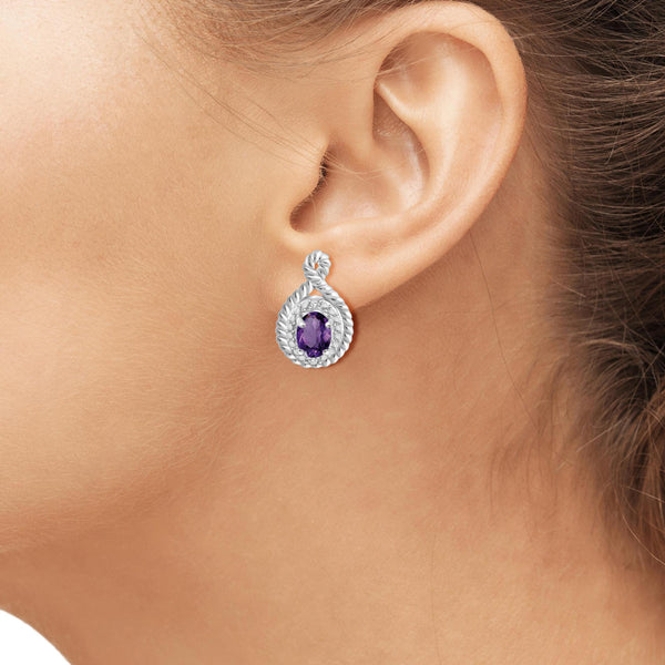 JewelonFire 3/4 Carat T.G.W. Amethyst and White Diamond Accent Sterling Silver Earrings - Assorted Colors