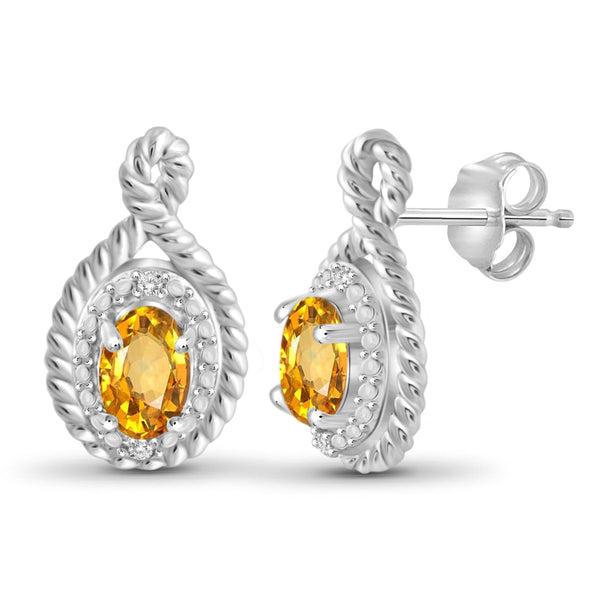 JewelonFire 1.00 Carat T.G.W. Citrine And White Diamond Accent Sterling Silver Earrings - Assorted Colors