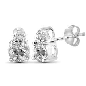 JewelonFire 1 1/4 Carat T.G.W. White Topaz and White Diamond Accent Sterling Silver Stud Earrings - Assorted Colors