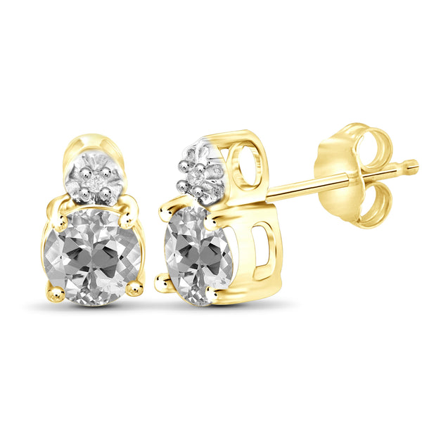 JewelonFire 1 1/4 Carat T.G.W. White Topaz and White Diamond Accent Sterling Silver Stud Earrings - Assorted Colors