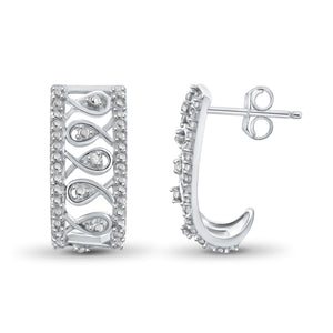 JewelonFire Accent White Diamond Sterling Silver J Hoop Earrings