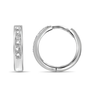 JewelonFire Accent White Diamond Sterling Silver Inset Hoop Earrings