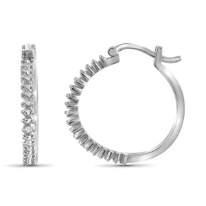 JewelonFire Accent White Diamond Textured Sterling Silver Hoop Earrings