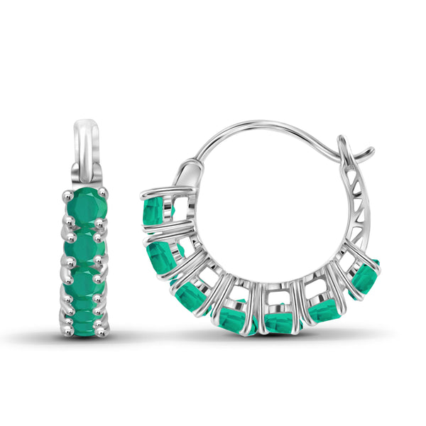 JewelonFire 1 3/4 Carat T.G.W. Emerald Sterling Silver Hoop Earrings - Assorted Colors