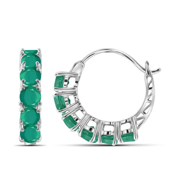 JewelonFire 3 1/3 Carat T.G.W. Emerald Sterling Silver Hoop Earrings - Assorted Colors