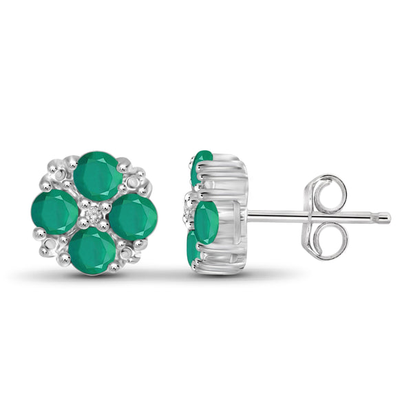 JewelonFire 1 Carat T.G.W. Emerald and White Diamond Accent Sterling Silver Earrings - Assorted Colors