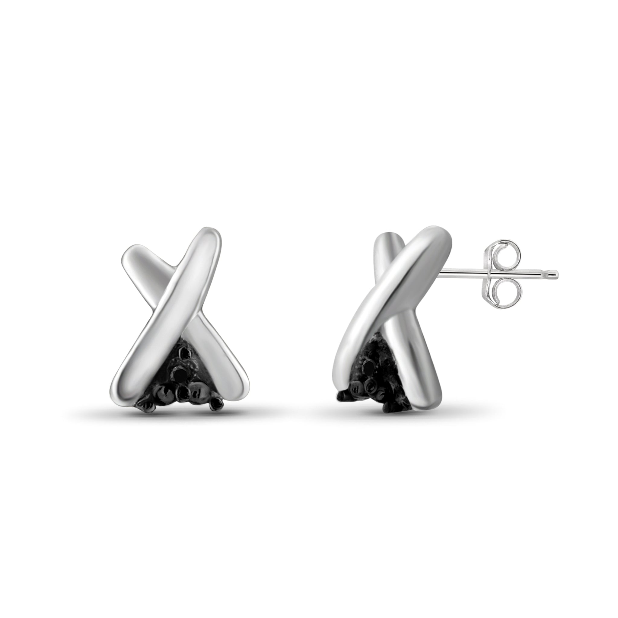 JewelonFire Accent Black Diamond Sterling Silver X Earrings