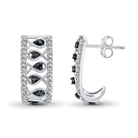 JewelonFire Accent Black Diamond Sterling Silver J Hoop Earrings