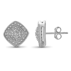 JewelonFire Accent White Diamond Sterling Silver Cusion Shape Earrings
