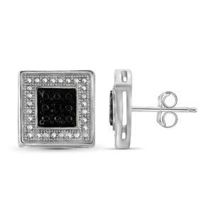 JewelonFire Accent Black Diamond Sterling Silver Square Shape Earrings