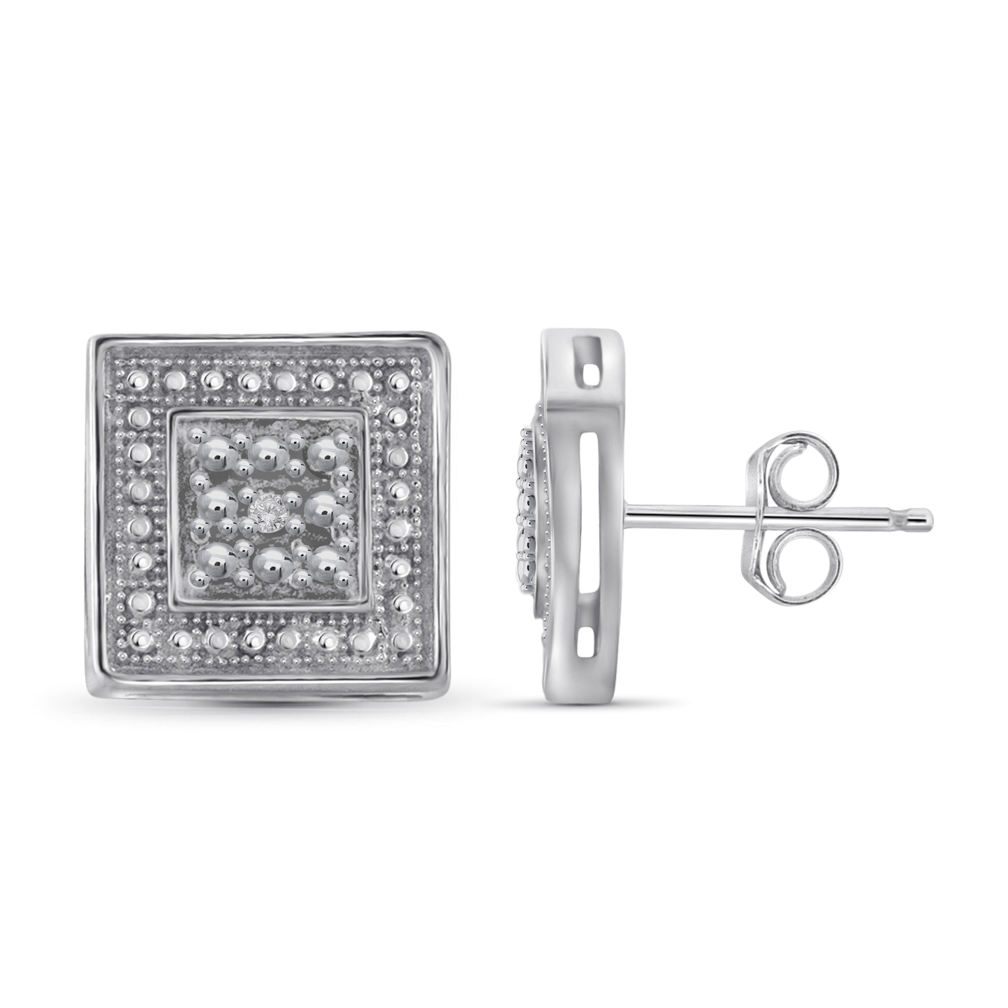 JewelonFire Accent White Diamond Sterling Silver Square Shape Earrings